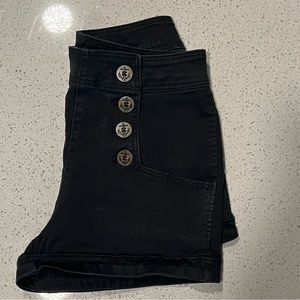 Express side button up, black high-rise shorts